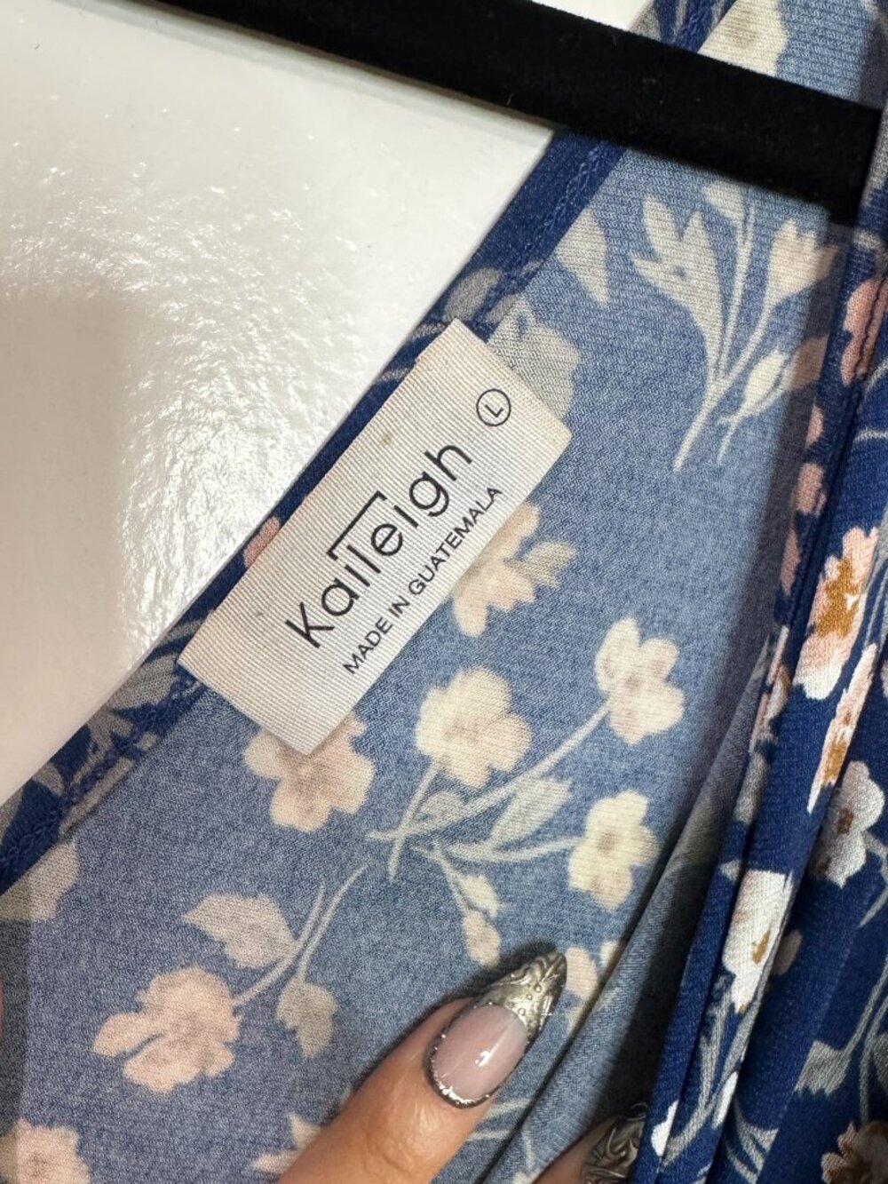 Kaileigh - L - Navy Blue Floral Wrap Dress - Picture 8 of 8